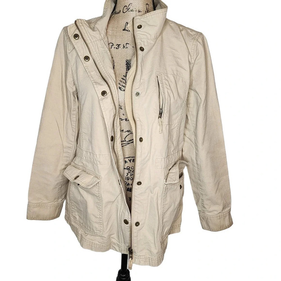 Talbots Womens Cotton Anorak Khaki Jacket Coat Size Medium Beige - Picture 5 of 12